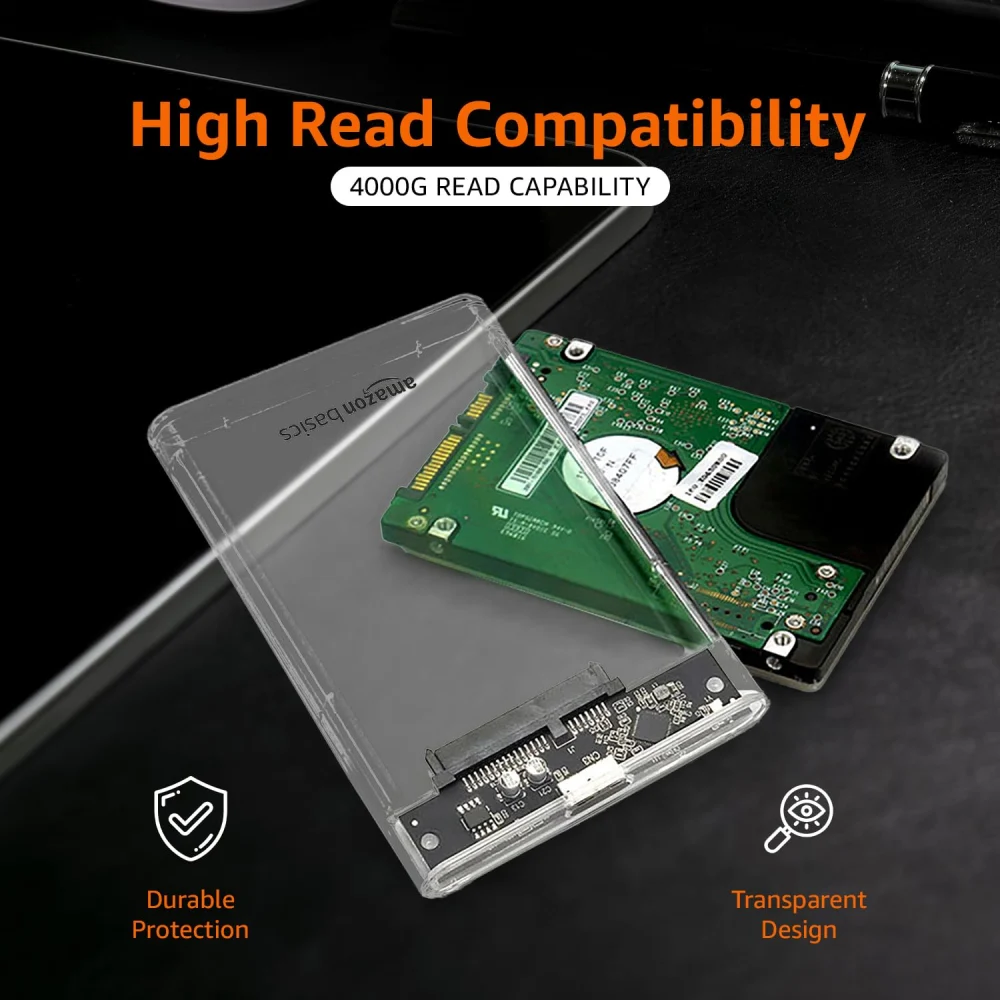 Amazon Basics HDD Casing 2.5 Inch Sata USB Type C Transparent (ESC-TP01) view 2